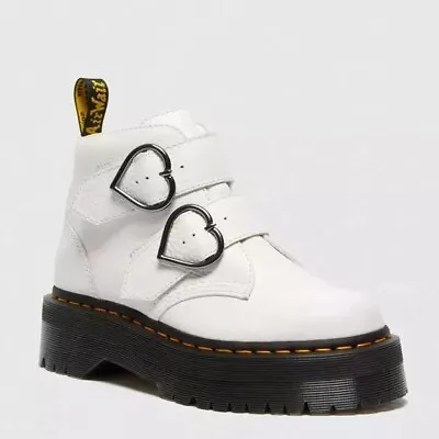 Dr. Martens NWT Devon Heart White Leather Platform Boots Buckles 26439100 US 7 • $130