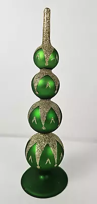 2002 Green Mercury Glass Tree Christmas Ball Stand Gold Glitter House Home Deco • $16