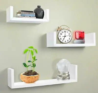 White Set Of 3u Shape Floating Shelves New Wall Storage Cd Book Display Shelf • £8.99