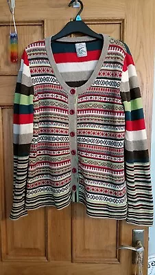 Next Fairisle Red Green Stripe Sleeve Lambswool Cardigan Size 20 • £12.95