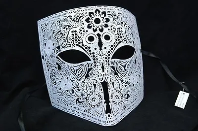 Mens White Bauta Venetian Masquerade Mask Metal Filigree Fancy Dress Casanova • £17.99