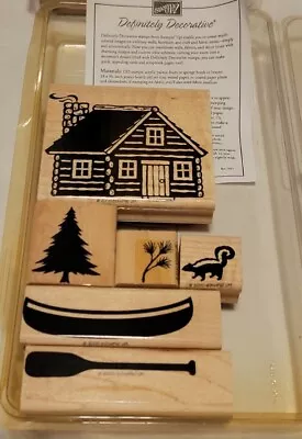 Stampin Up 6 Pc Rubber Stamp Set DEFINITELY DECORATIVE CABIN Canoe Oar Tree 2000 • $16.99