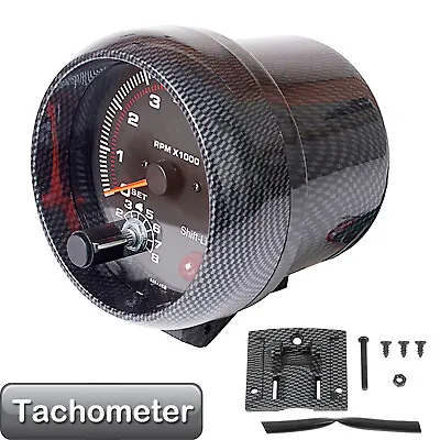 $17.53 • Buy 3.75  Car Tachometer Gauge 8000RPM Carbon Fibre LED Shift Light Universal G3M0