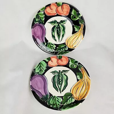 Vicki Carroll Dinner Plates Set 2 BON APPETIT 10  Signed Vegetables Ceramic 1995 • $52.99