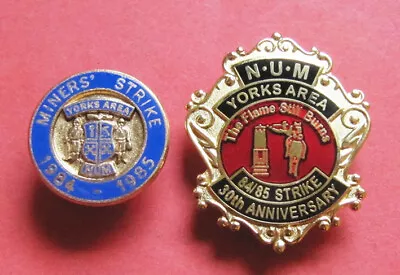 2 Yorkshire Area NUM Strike Badges - 1984/85 Strike & 30th Strike Anniversary • £7.75