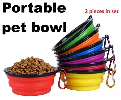 2 Pack Collapsible Dog Cat Pet Bowl Food Water Feeding Silicone Portable Travel • £2.99