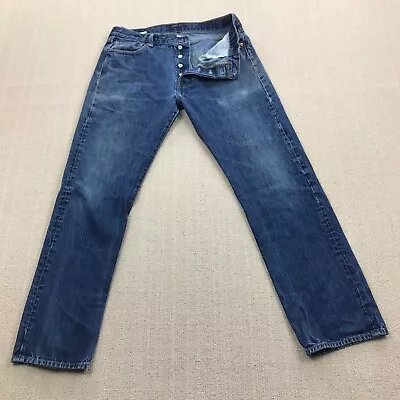 Levi's 501 Jeans Mens 36x34 Blue Denim Button Fly Original Fit Distressed Faded • $28