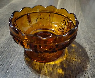 Indiana Glass Stars & Bars Amber Fairy Lamp BASE ONLY Footed Bottom 5  Retro VTG • $18