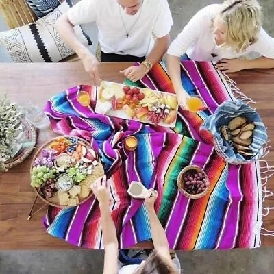 £11.58 • Buy Rainbow Cloak Rug Mexican Blanket Sarape Serape Shawl Scarf Yoga Picnic Camping