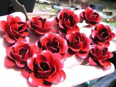 TEN Red Rose Metal Roses Flowers For Crafts Jewelry Accents • $29.99