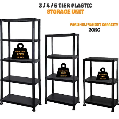 3/4/5 Tier Plastic Shelving Home Storage Unit Shelves Racking Garage Organiser • £18.85