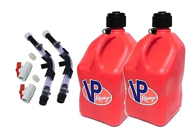 VP Racing 2 Pack Red Square 5 Gallon Fuel Jugs + Hose Hose Bender & Ball Valve • $89.95