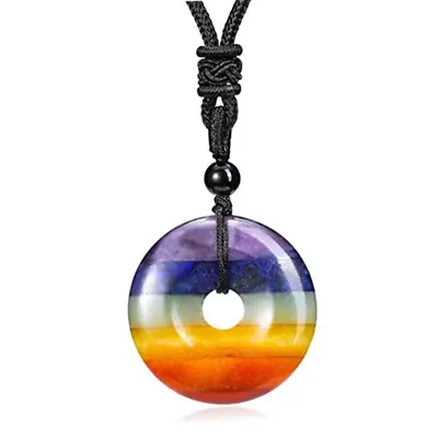Natural 7 Chakra Crystal Quartz Donut Stone Lucky Coin Pendant Amulet Necklace • $4.89