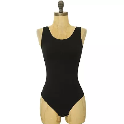 Yummie Tummie Ruby Thong Shaping Bodysuit Tank S/M Black Stretch Cotton NEW B44 • £23.89