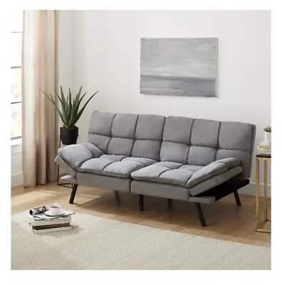 Mainstays Memory Foam Modern Futon Light Gray Faux Suede Fabric Sleeper Sofa • $238