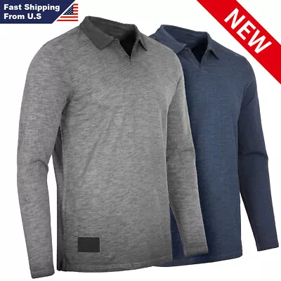 ZIMEGO Men's Casual V-Neck Polo Shirts – Long Sleeve Vintage Retro Color Dyed • $22.05