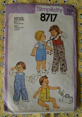 Simplicity Sewing Pattern 8717 Baby Overalls Romper Size 1 Vintage 70s Complete • $20