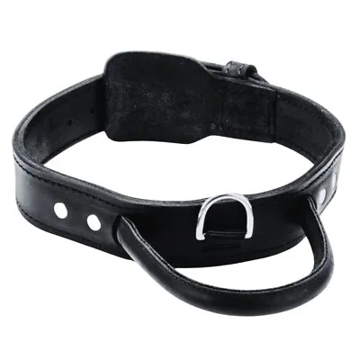 Dog Collar Genuine Leather K-9 Handle Heavy Duty 1.5  Wide Adjustable Black • £12.95