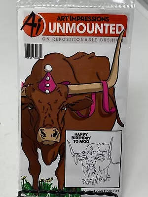 Art Impressions Retired Stamp Set Long Horn Bull Cow HAPPY BIRTHDAY TO MOO #4686 • $15.90