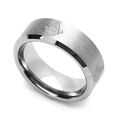 Men 8MM Comfort Fit Tungsten Carbide Wedding Band Masonic Design Edgraved Ring • $33.99