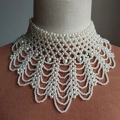 Pearl Statement Chunky Collar Choker Beaded Egyptian Necklace Chain Wide Bib • £7.92