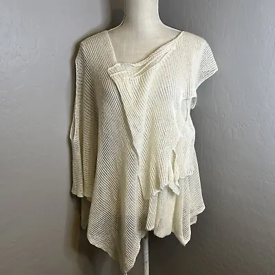 Zuza Bart Cream Ivory Linen Lagenlook Art To Wear Asymmetric Sweater Large • £67.45