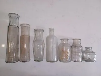 Lot Of 7 Unique Vintage Collectable Ink Medicine Decor Bottles Uncleaned • $0.99
