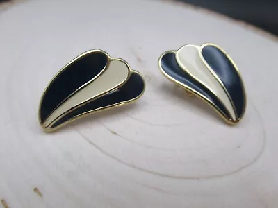 £19.28 • Buy Vintage Trifari Black And White Clip Non Pierced Earrings Gold Tone 1960s
