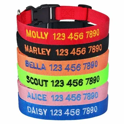 £5.95 • Buy Embroidered Personalised Dog Collar Nylon Custom Name ID Phone Number Stitched