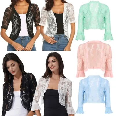 $24.08 • Buy Women Lace Shrug Cardigan Half Sleeve Open Front Bolero Jacket For Wedding Dress