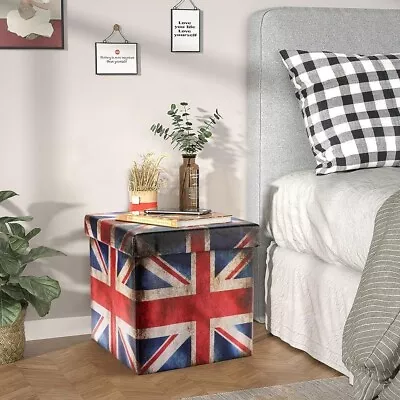 Folding 1 Seat U.K.Flag Design Ottoman Storage Toy Box New Cube Chest Union Jack • £14.99