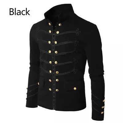 Men Gothic Steampunk Military Parade Jacket Cardigan Tunic Rock Army Outwear New • £33.49