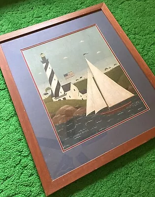 Lg Warren Kimble Coastal Breeze Lighthouse Sailboat Framed 24x28 Double Mat • $67.49