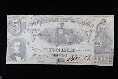 1861 $5 Confederate Note T37 Sailor With Bales Justice And Ceres Right… 4NMR • $104.50