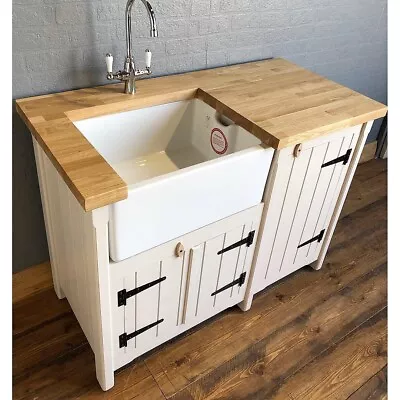 £1385 • Buy Pine Freestanding Kitchen Handmade Belfast Butler Sink Unit Solid Oak Worktop