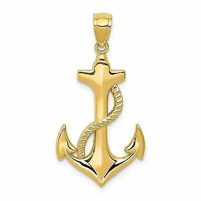 14k 14kt Yellow Gold Polished Anchor W/Rope Pendant 33.65 Mm • $205