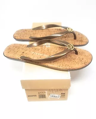 Michael Michael Kors Women's Jelly T Strap Logo Gold Flip Flop Sandals Size 8M • $52.97