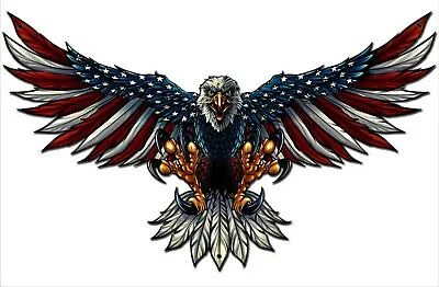 American Eagle With USA Flag Wings Steel Sign 21x12 Patriotic Art Flyland New  • $58.95