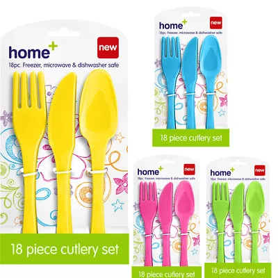 18pc Cutlery Set Plastic Spoon Fork Knives Reusable BBQ Party Picnic Tableware • £5.09