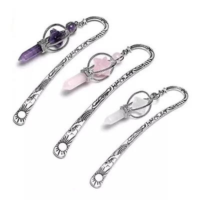 Anqitue Silver Metal Bookmark Crystal Quartz Stone Merkaba Hexagon Pointed Beads • $4.56