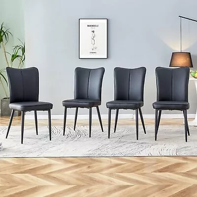 Modern Minimalist Black PU Leather Dining Chairs With Curved Backrest • $351.38