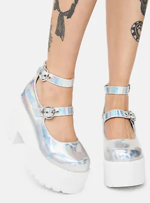 Cosmic Rules Of Love Holographic Platform Mary Janes UK8 EU41 • £34.99