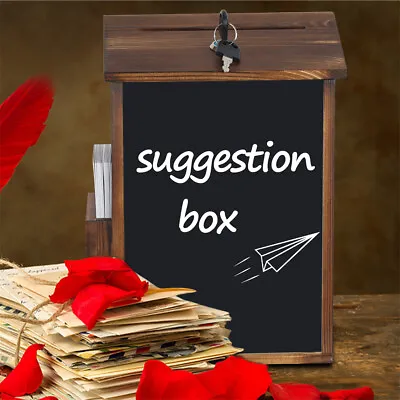 $31.95 • Buy Wood Lock Suggestion Box Comment Charity Donation Jar W/ 30 Suggestion Cards Tip