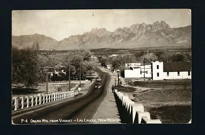 Las Cruces New Mexico NM 1945 RPPC Birdseye View Town  Bridge Hill Organ Mtn • $15.98