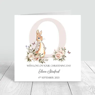 Personalised Girls Christening Card Rabbit Large Initial A-Z Christening Day • £2.69