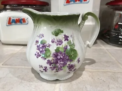 Vintage Germany Ceramic Porcelain Ironstone Handled Pitcher Violets 4 Cup • $12