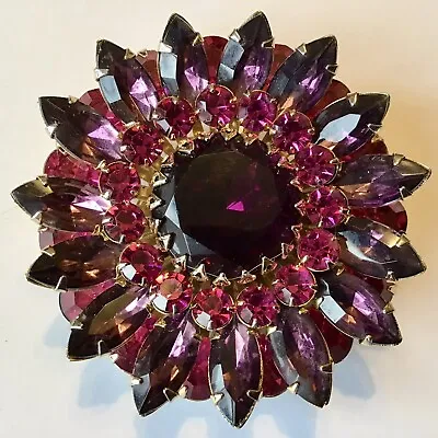 Vintage Judy Lee Signed Purple & Pink Rhinestone Brooch • $64