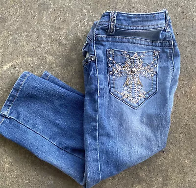 Girls EMBELLISHED Pocket CAPRI CROPPED JEANS - MUDD - SIZE 10 • $7.95