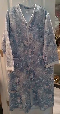 Miss Elaine Blue Peach White Paisley Long Robe Zip House Coat XL • $29.95