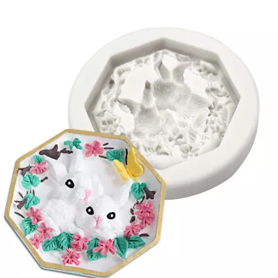 Silicone Fondant Mould Rabbit Flower Cake Chocolate Topper Baking Mold Soap Gift • £2.59